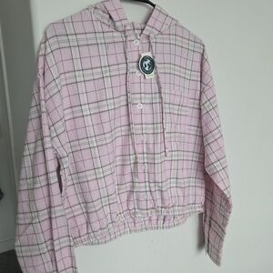 Pink Plaid Button-Up Hoodie